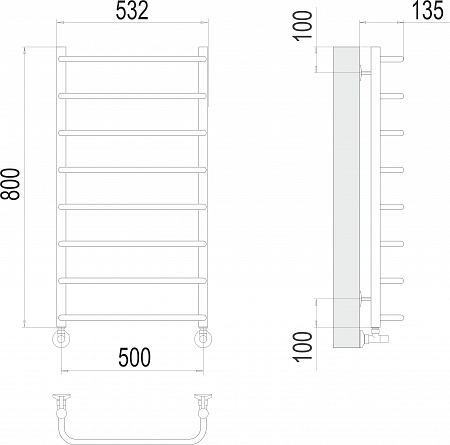 Стандарт П8 500х800  Полотенцесушитель  TERMINUS Ачинск - фото 3